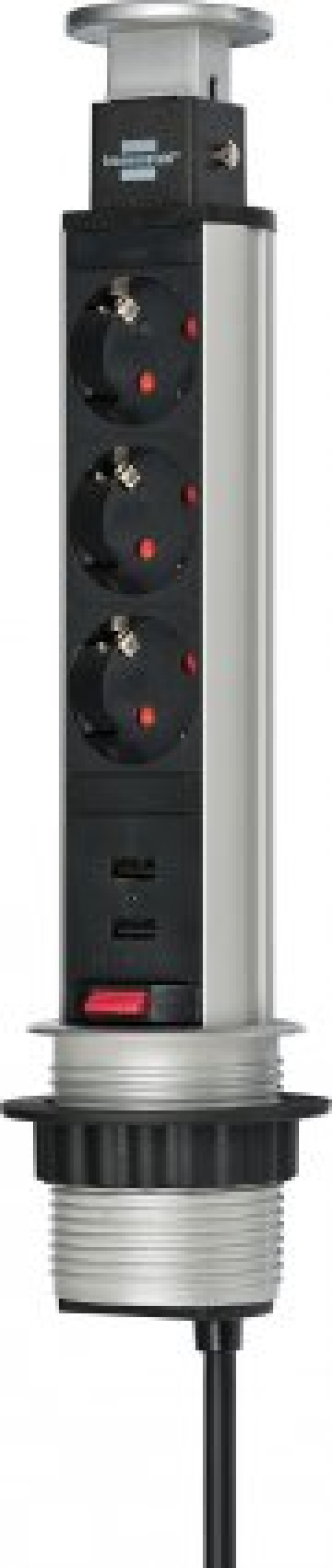 Potopna vtičnica Tower-Power namizna 3x vtičnica z 2x USB polnilcem