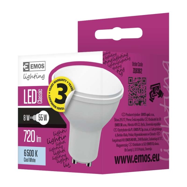 žarnica LED classic MR16 8W GU10 CW HLADNO BELA