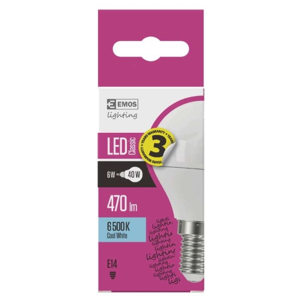 LED žarnica classic mini globe 6W E14 CW
