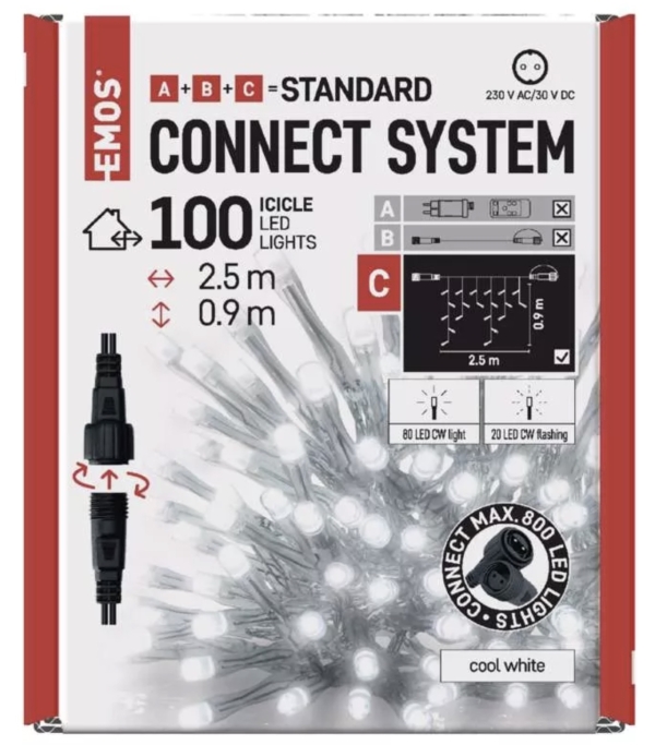 Standard LED povezovalna veriga utripajoča – ledene sveče, 2,5 m, zun., hl. bela