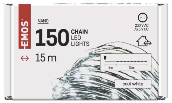 LED božična nano veriga zelena, 15 m, zunanja in notranja, hladna bela, časovnik