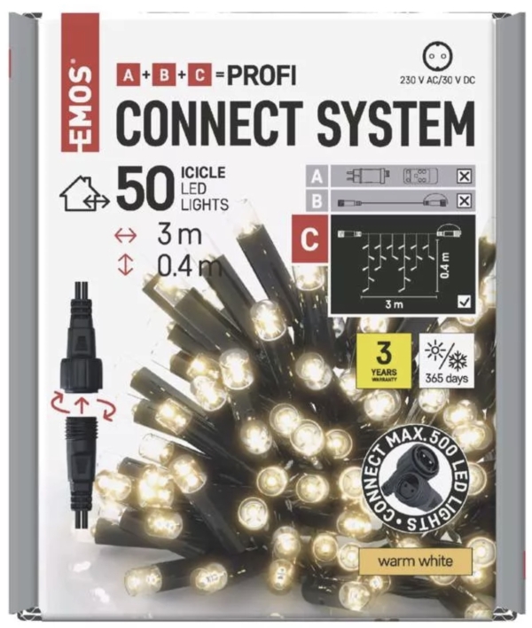 Profi LED povezovalna veriga črna – ledene sveče, 3 m, zunanja, topla bela
